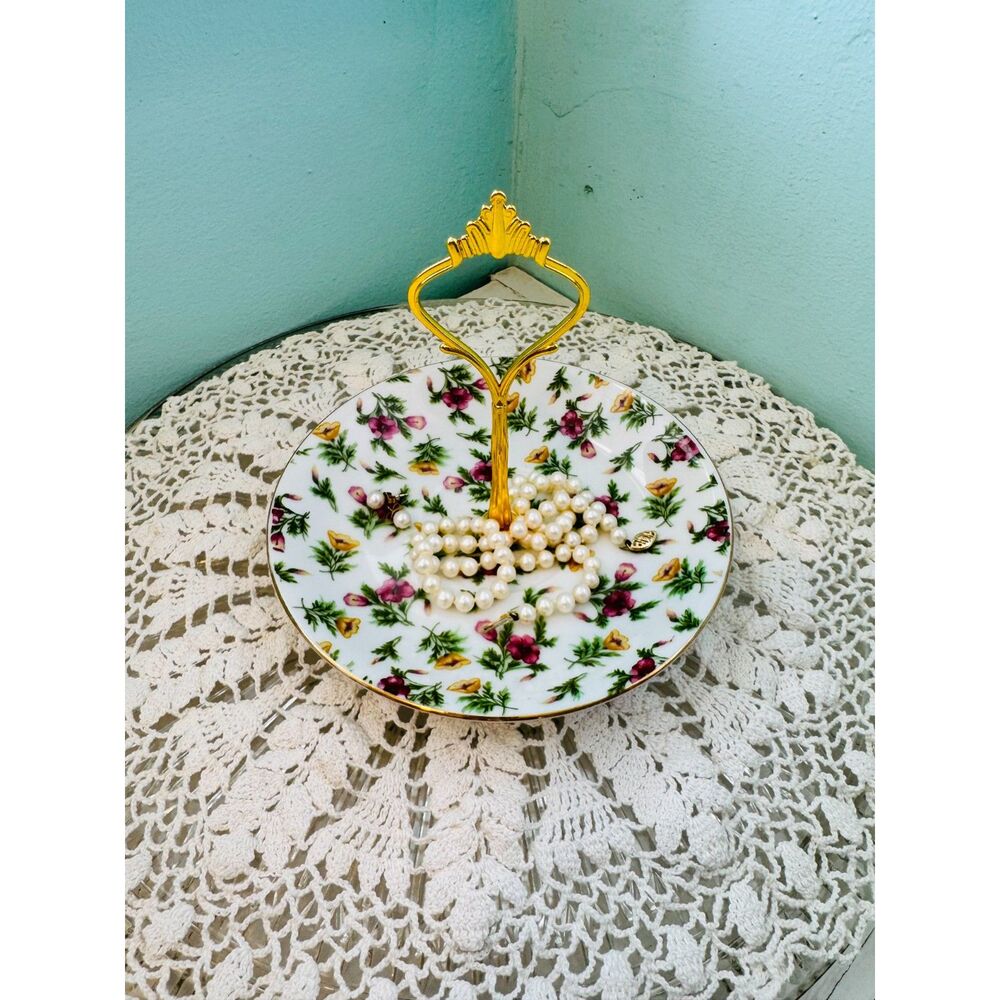 Upcycled Antique Floral Plate Jewelry Holder | Vintage Trinket Dish Ring Tray